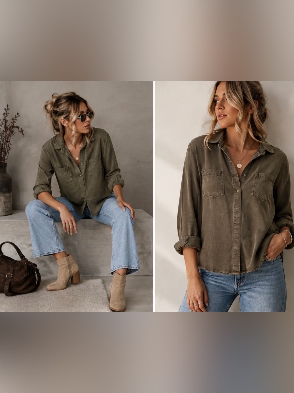Thread & Supply Olive Green Button-Front Shirt